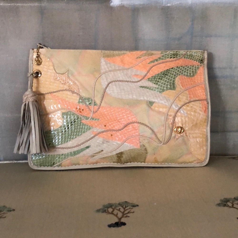 Vtg Carlo Fiori of Italy Snakeskin Envelope Clutch
